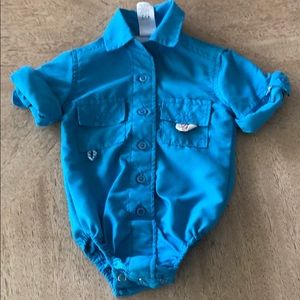 Bull red clothing “fishing shirt” onesie size 3 mo